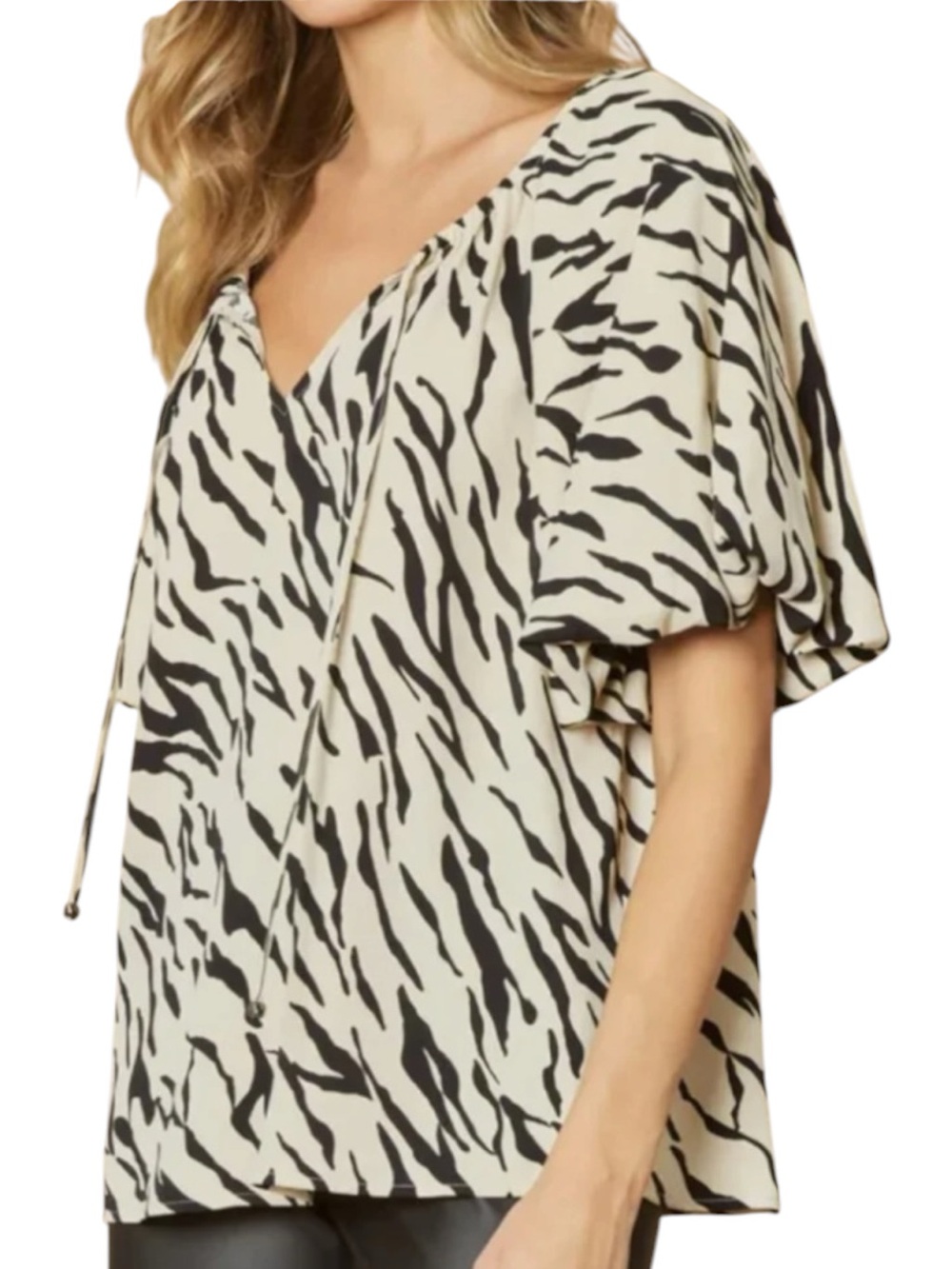 Anthropologie Entro Zebra Print Puff Sleeve Blouse Top Womens Small NEW